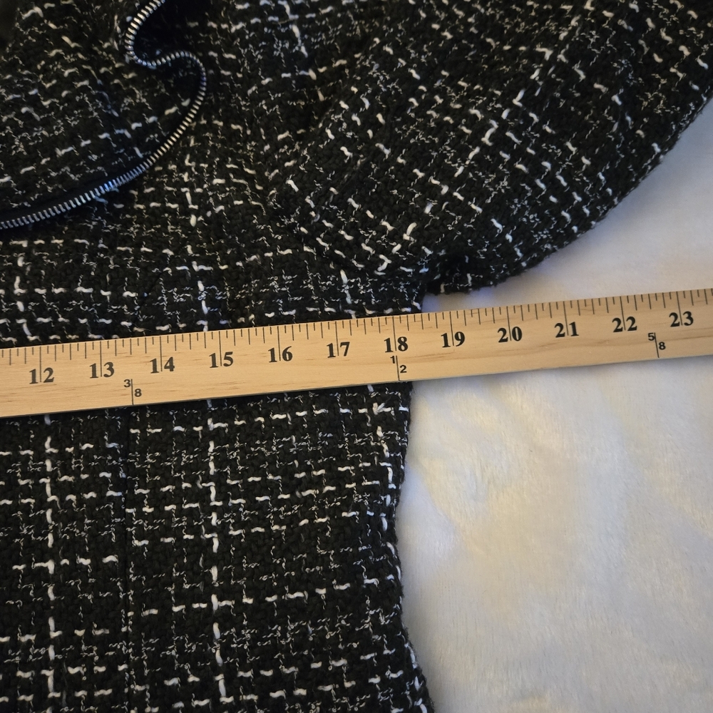 Trenz Jacket Treed Black White Ruffle Collar Zipper Size Medium Plaid Career - Picture 4 of 5